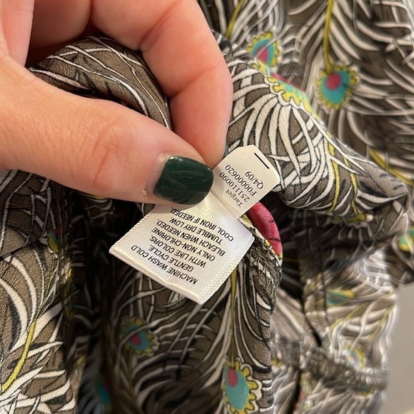 Liberty of London Shirt Women’s M Peacock‎ Feather Peplum 3/4 Sleeve Ruffle Top - Picture 4 of 5